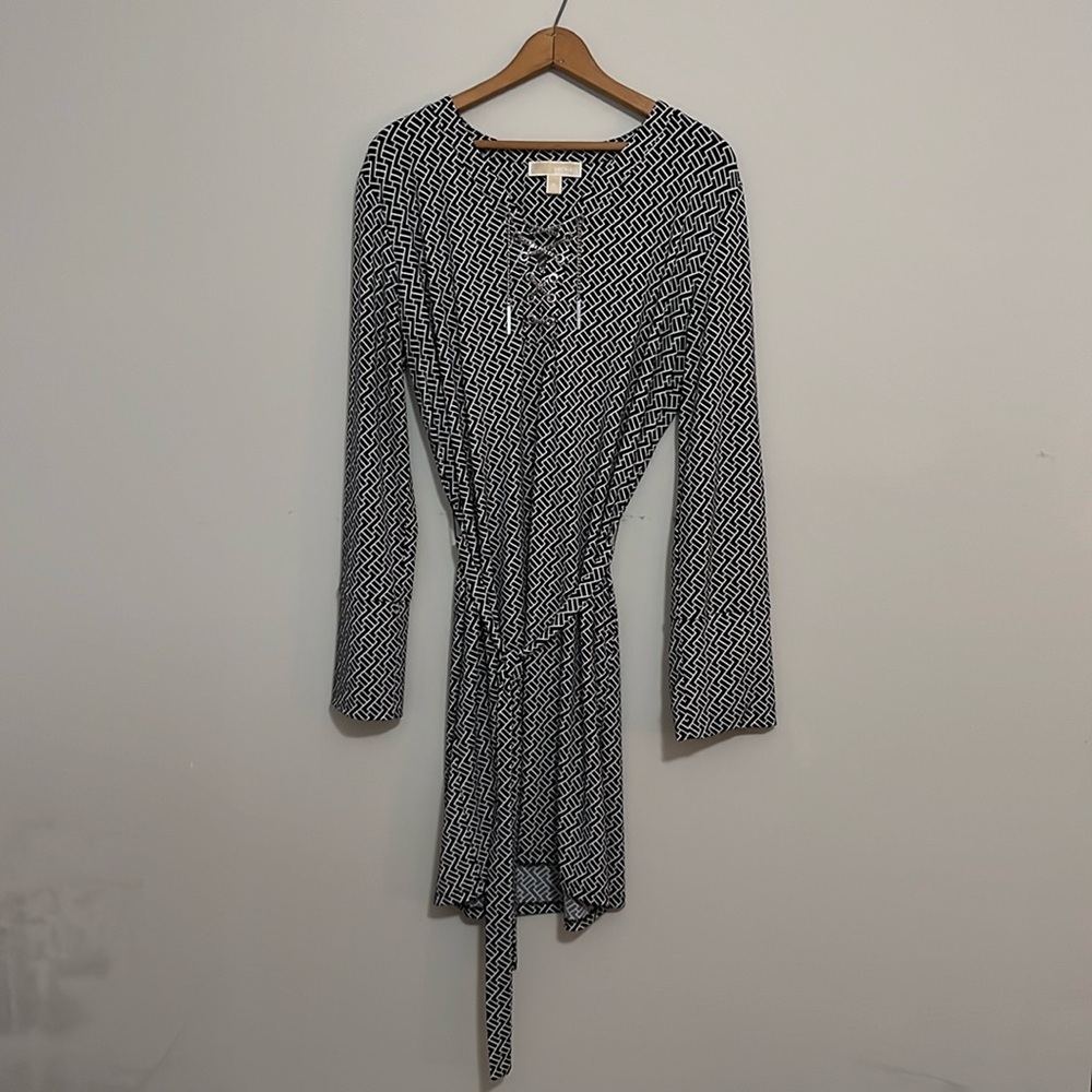Michael Michael Kors Black/White Pattern Long Sleeve Dress NWOT Size XL